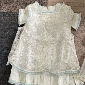 White Lace Dress with Blue Trim